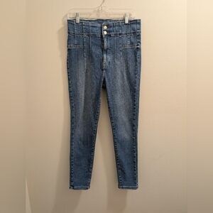 We The Free People High Rise Seamed Skinny Jeans 30 Button Fly Corset Waist
